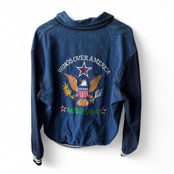Vintage Avirex “Wings Over America” Denim & Nylon Jacket USA Embroidered - Picture 5 of 7